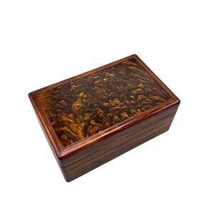 Wooden Jewelry Trinket Box Faux Tortoiseshell Top Velvet Compartments 6x4" SEE*